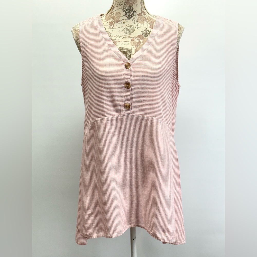 BEACHLUNCHLOUNGE Pink and white Striped Sleeveless V-Neck Tunic size M